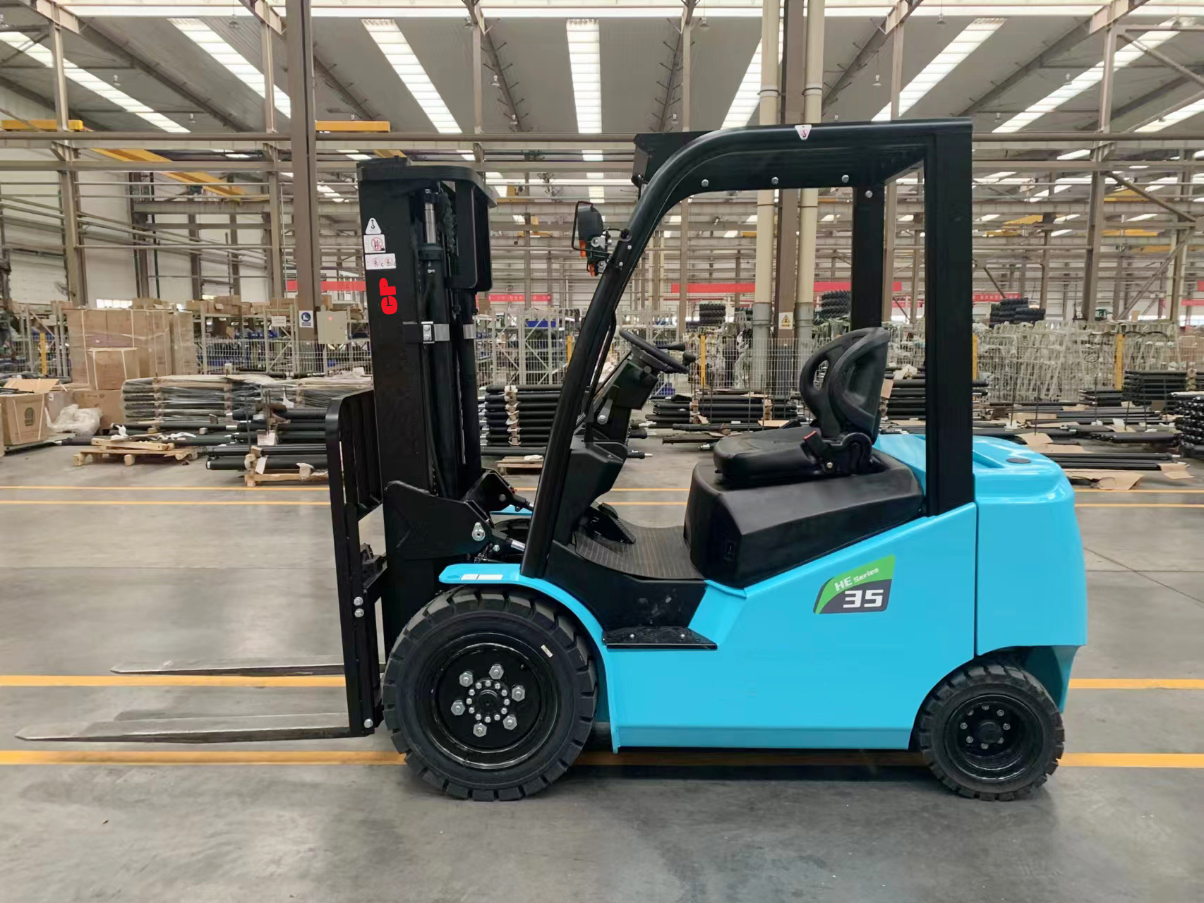 What is a advantage of a battery powered forklift?